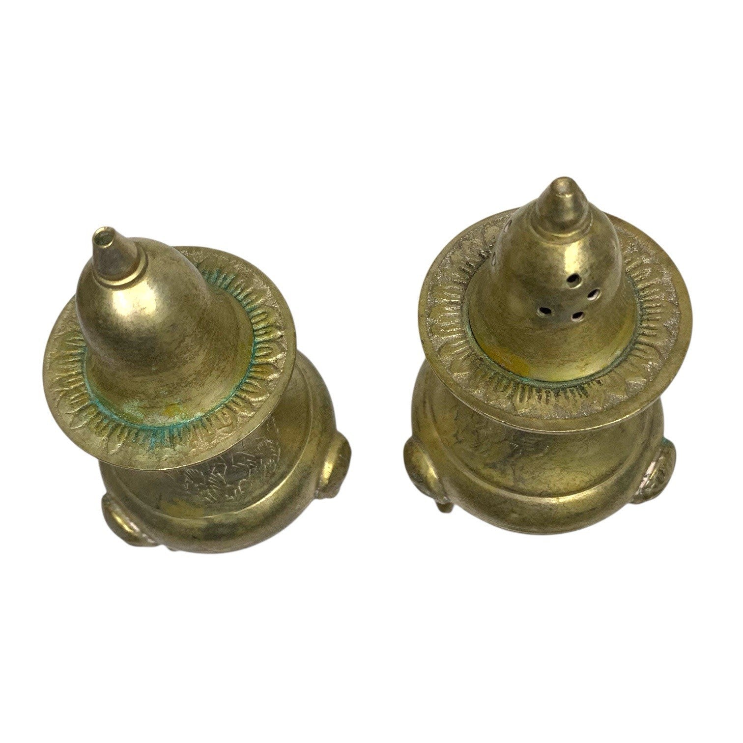 Antique Vintage Decorative EPNS Brass Footed Salt & Pepper Pots Shakers Salt & Pepper Cellars/Shakers by TheVoyageBird