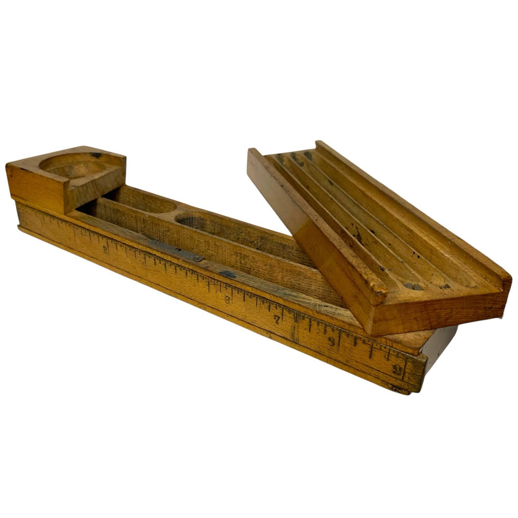 Antique Wooden Pencil Box 2 Layers Mid 19th Century With Floral Design Other Writing Equipment by TheVoyageBird