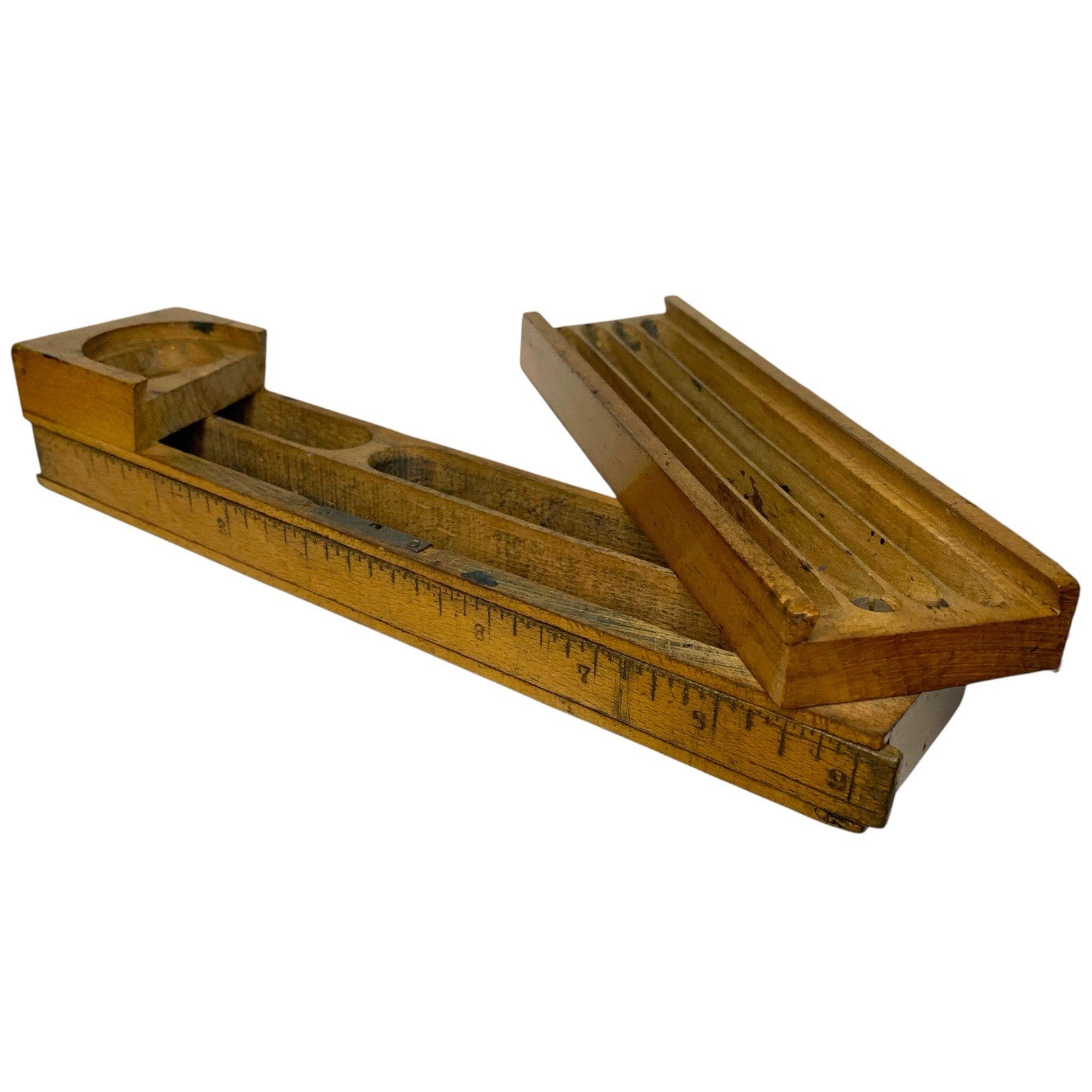 Antique Wooden Pencil Box 2 Layers Mid 19th Century With Floral Design Other Writing Equipment by TheVoyageBird