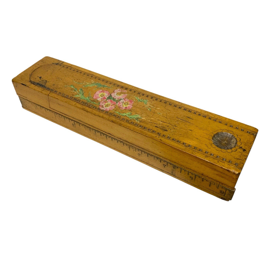 Antique Wooden Pencil Box 2 Layers Mid 19th Century With Floral Design Other Writing Equipment by TheVoyageBird