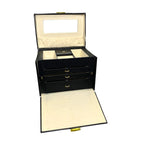 Black Faux Leather Jewellery Box 3 Drawer Storage Mirror Brass Handles Large Jewellery Boxes by TheVoyageBird