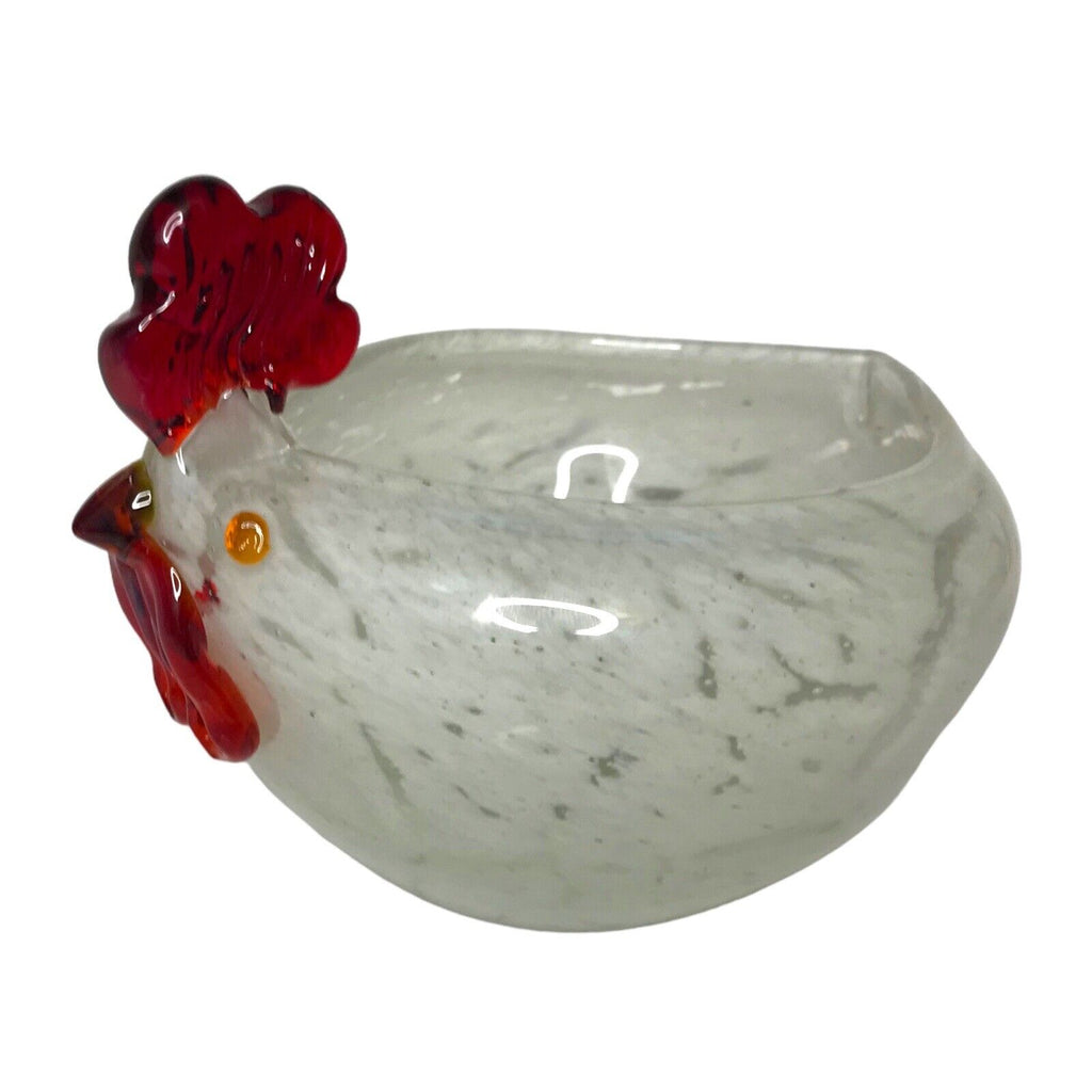 Blown Art Glass Murano Style White Rooster Chicken Hen Figure Bowl Lalique by TheVoyageBird