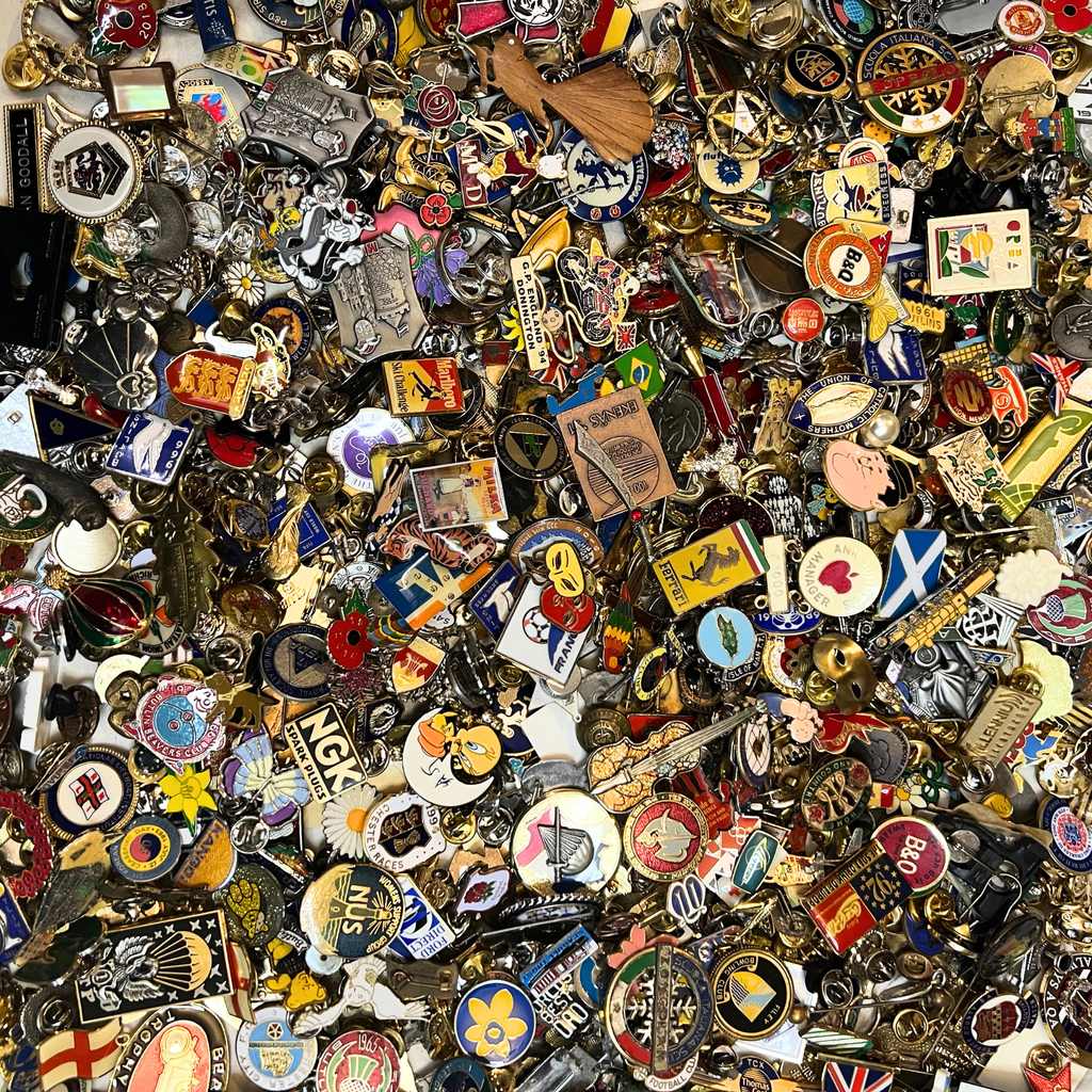 Bulk Vintage Enamel Pin Badges, Mixed Job Lots 250g-2kg