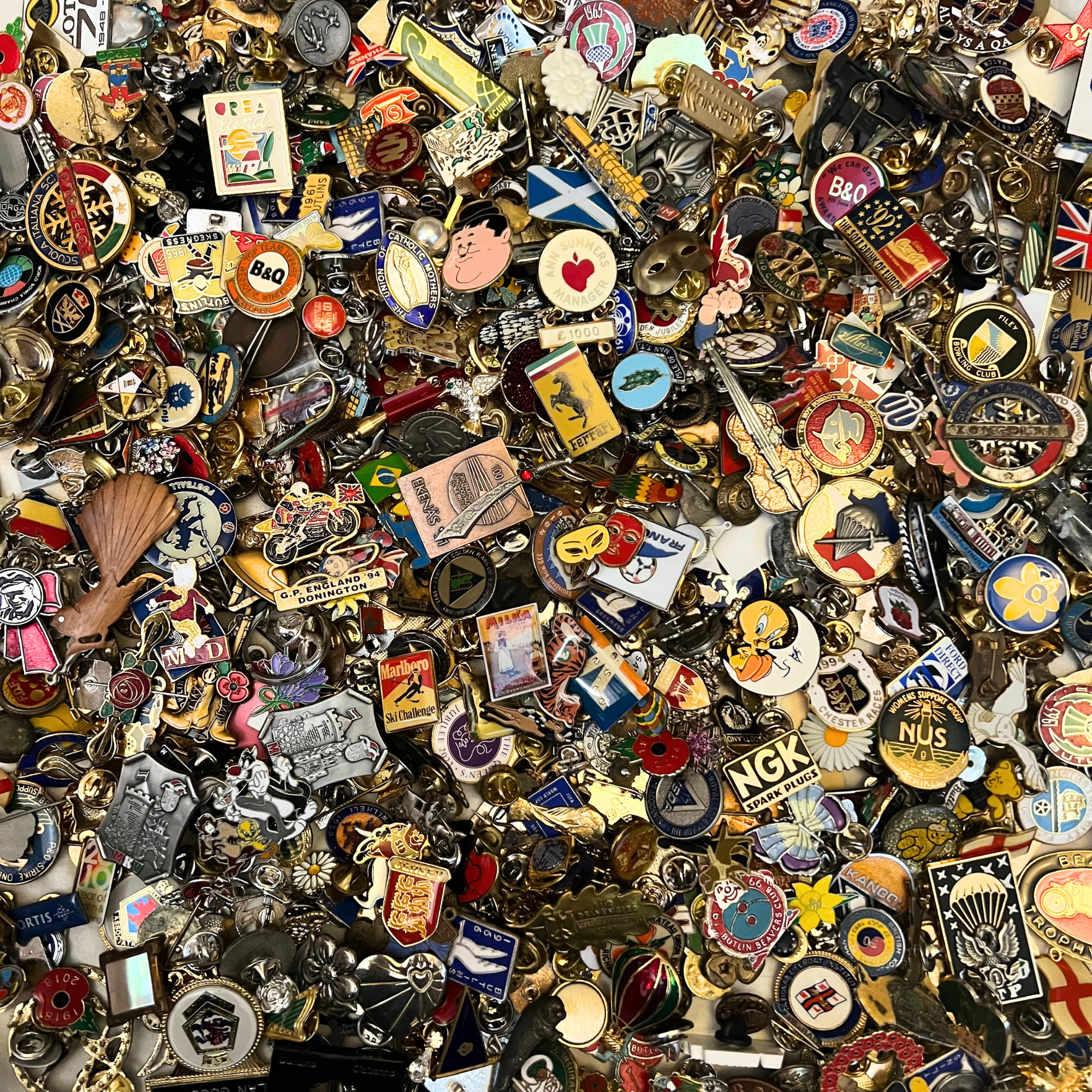 Bulk Vintage Enamel Pin Badges, Mixed Job Lots 250g-2kg