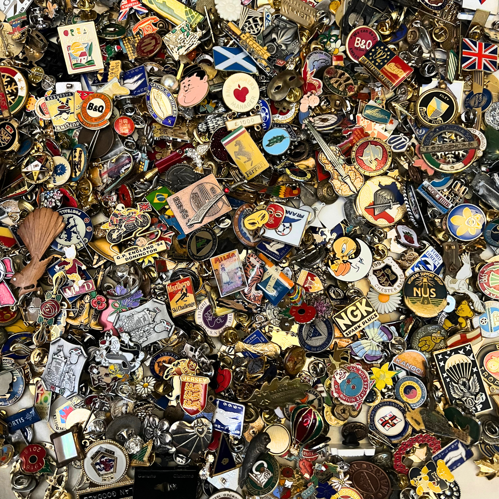 Bulk Vintage Enamel Pin Badges, Mixed Job Lots 250g-2kg