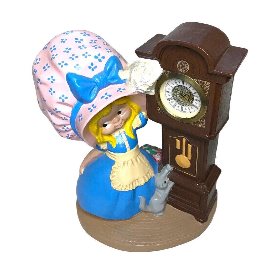 Byron Molds Girl With Bonnet And Cat with Wind Up Grandfather Clock West Germany Pre-1900 by TheVoyageBird