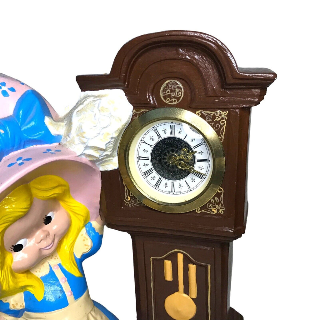 Byron Molds Girl With Bonnet And Cat with Wind Up Grandfather Clock West Germany Pre-1900 by TheVoyageBird