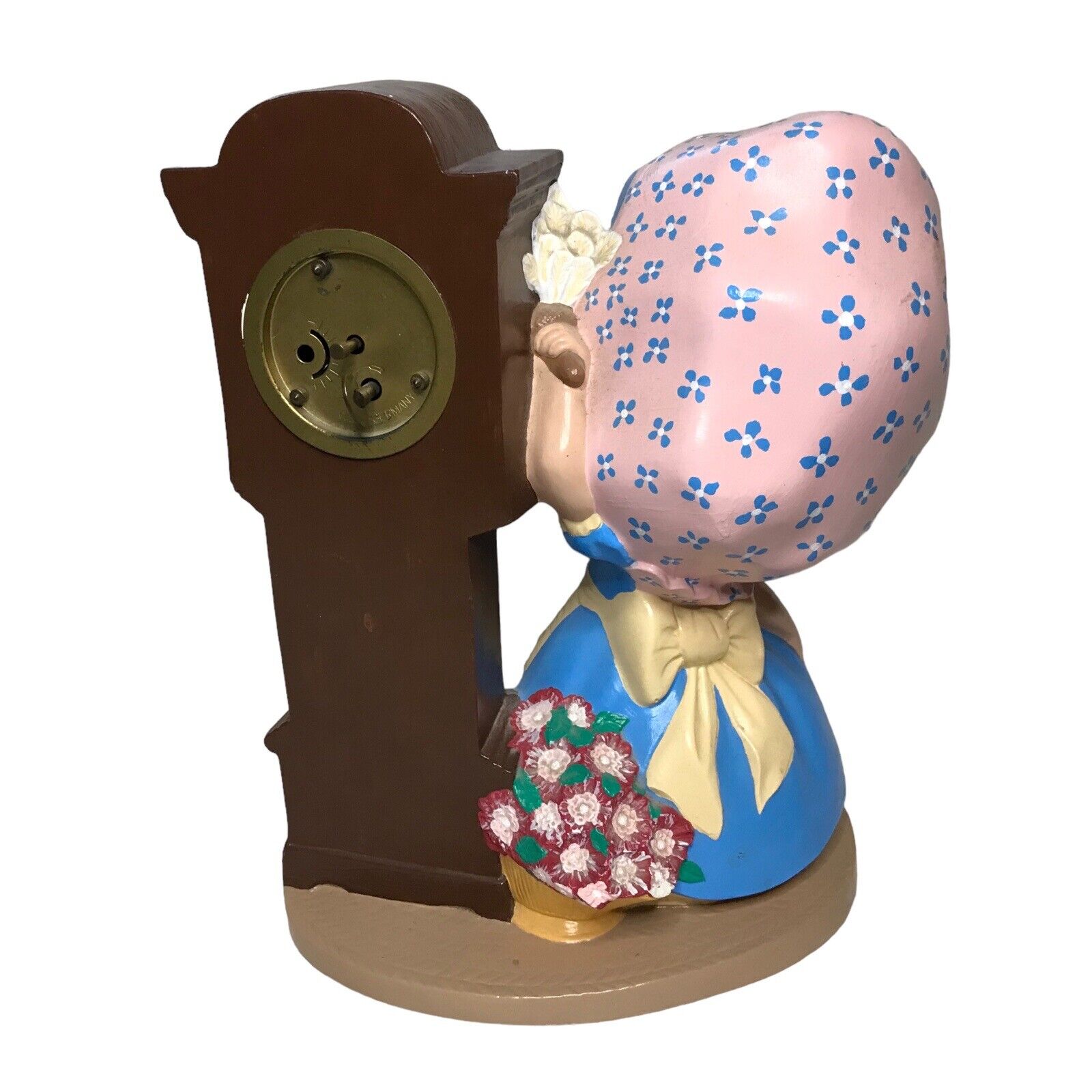 Byron Molds Girl With Bonnet And Cat with Wind Up Grandfather Clock West Germany Pre-1900 by TheVoyageBird
