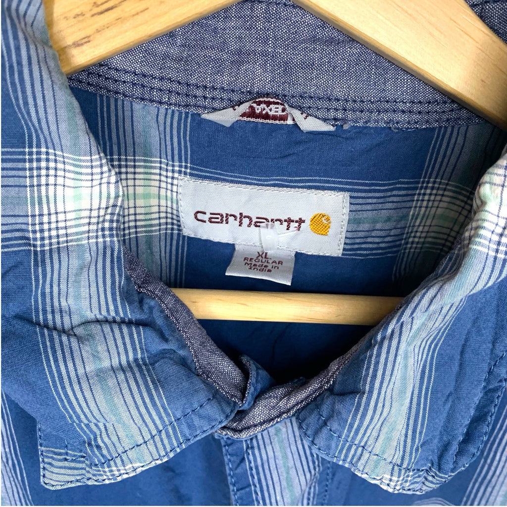 Carhartt Blue Plaid Long Sleeve Shirt Size XL - Relaxed Fit Button Up Workwear UK Casual Shirts & Tops by TheVoyageBird
