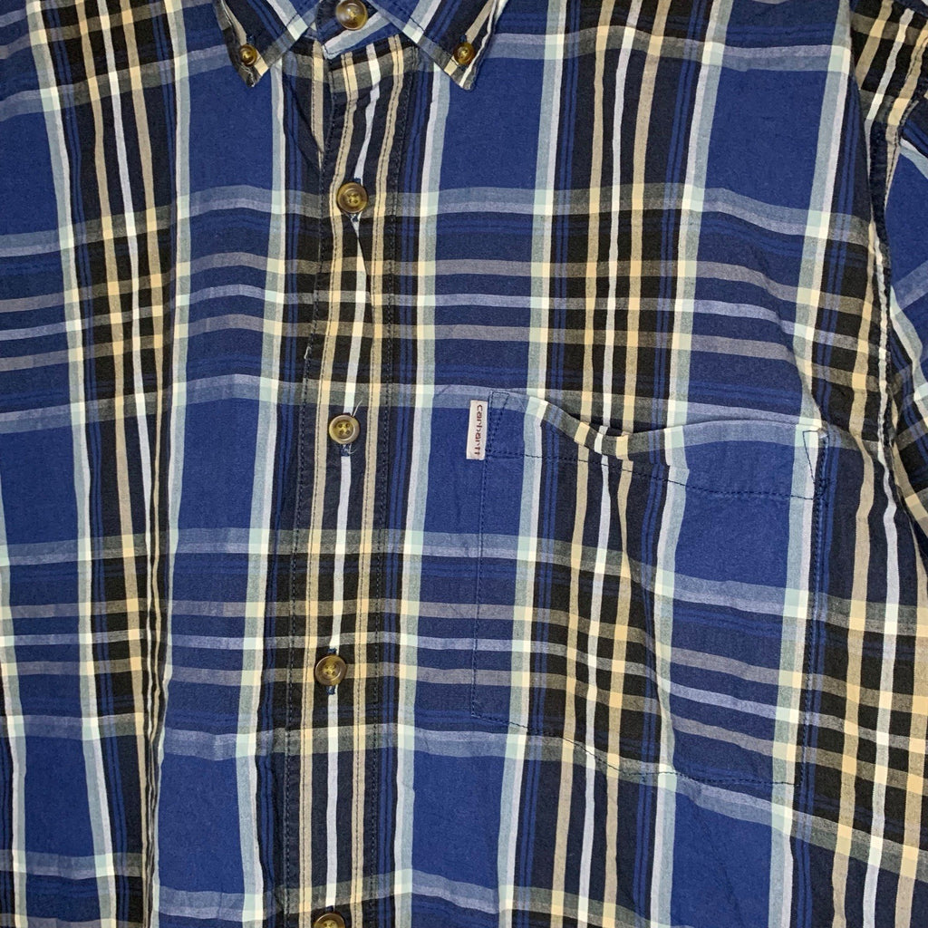 Carhartt Blue Plaid Short Sleeve Shirt Size XL - Relaxed Fit Button Up Workwear UK Casual Shirts & Tops by TheVoyageBird