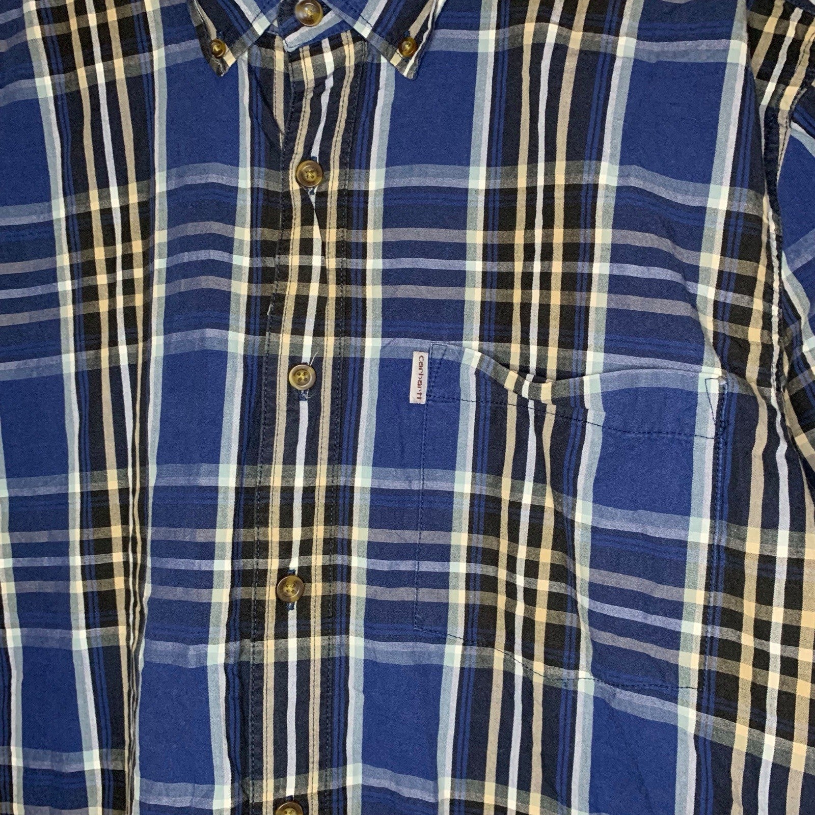 Carhartt Blue Plaid Short Sleeve Shirt Size XL - Relaxed Fit Button Up Workwear UK Casual Shirts & Tops by TheVoyageBird