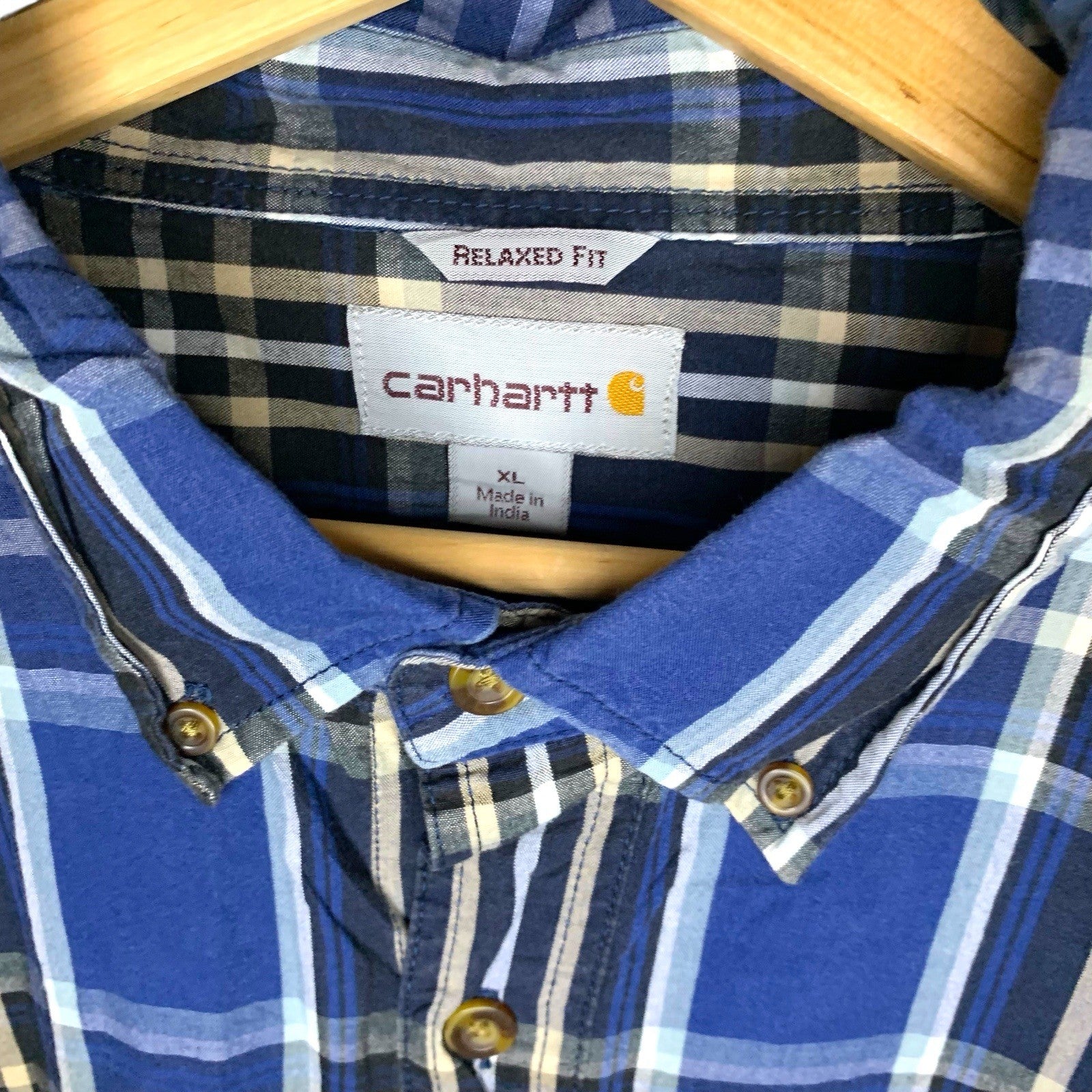 Carhartt Blue Plaid Short Sleeve Shirt Size XL - Relaxed Fit Button Up Workwear UK Casual Shirts & Tops by TheVoyageBird