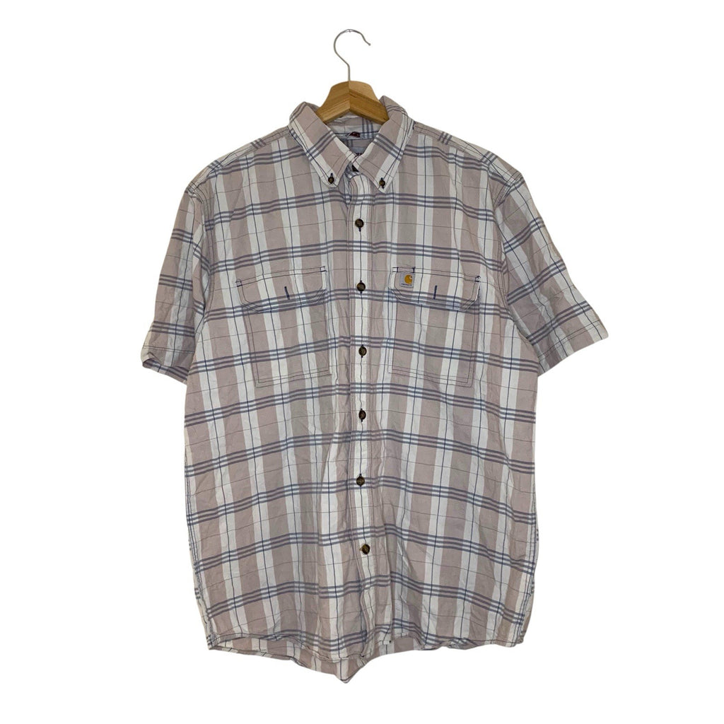 Carhartt Men’s Shirt L Beige Plaid Short Sleeve Button Up Original Fit Workwear Casual Shirts & Tops by TheVoyageBird