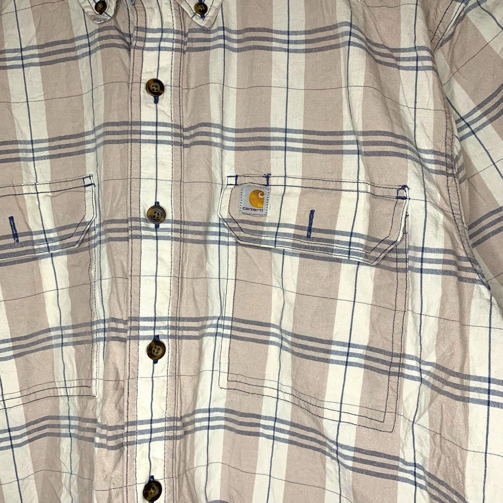 Carhartt Men’s Shirt L Beige Plaid Short Sleeve Button Up Original Fit Workwear Casual Shirts & Tops by TheVoyageBird
