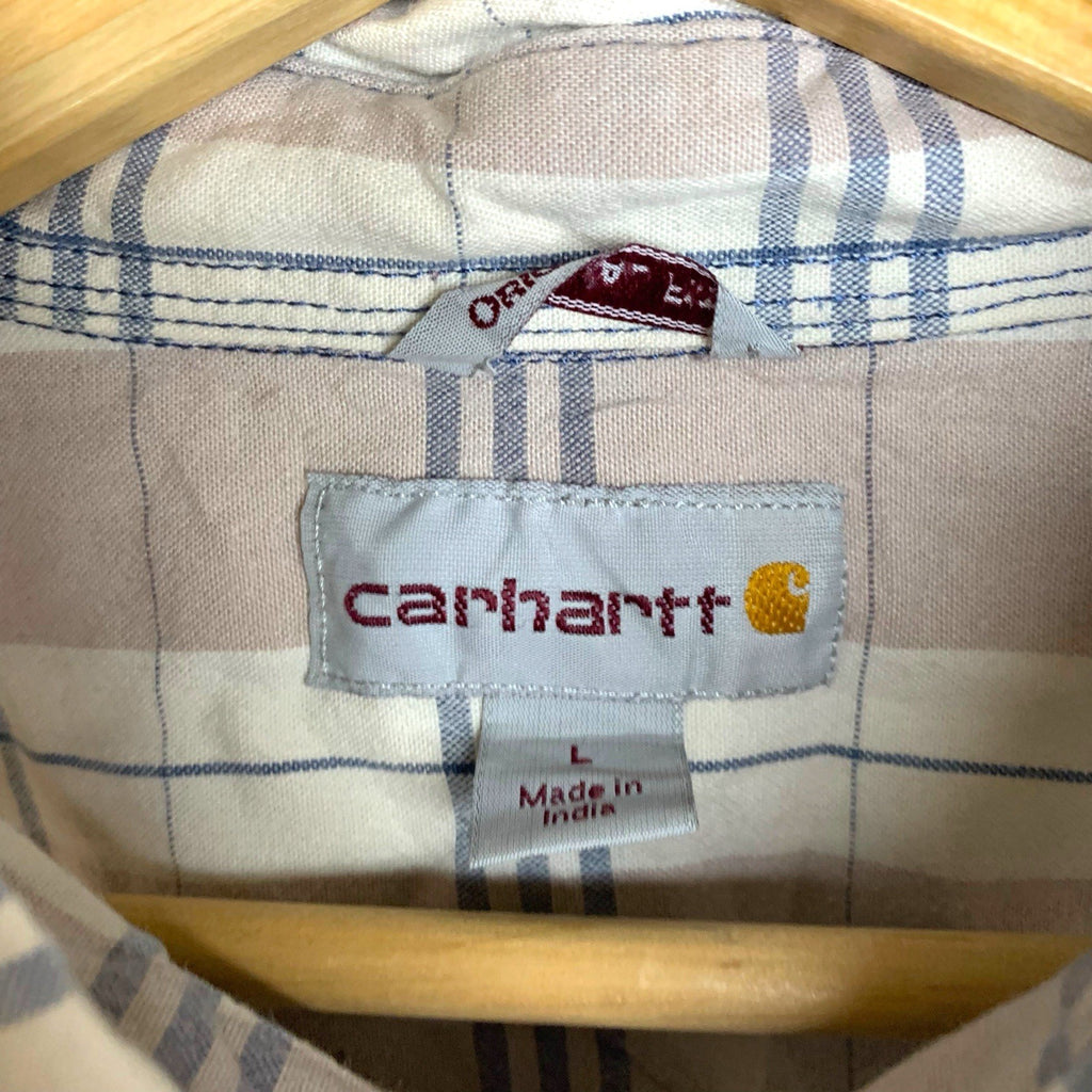 Carhartt Men’s Shirt L Beige Plaid Short Sleeve Button Up Original Fit Workwear Casual Shirts & Tops by TheVoyageBird