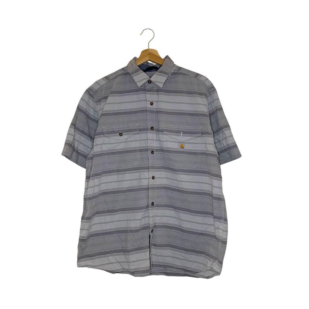 Carhartt Men's Shirt L Grey Striped Short Sleeve Button Up Relaxed Fit Workwear Casual Shirts & Tops by TheVoyageBird