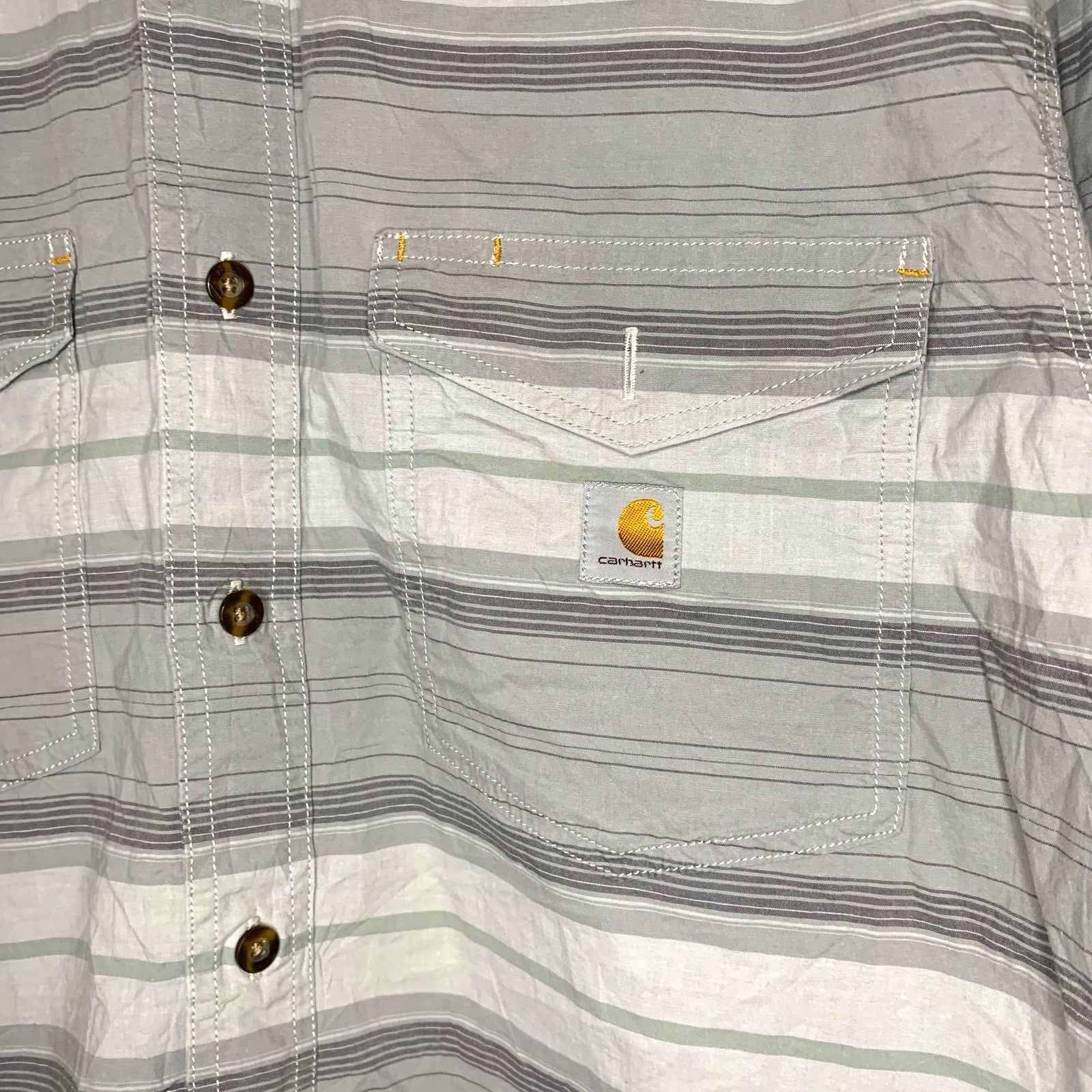 Carhartt Men's Shirt L Grey Striped Short Sleeve Button Up Relaxed Fit Workwear Casual Shirts & Tops by TheVoyageBird