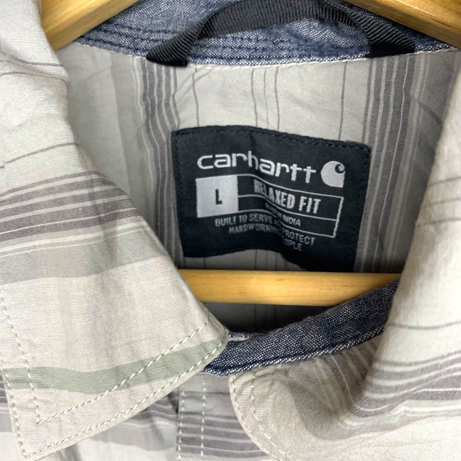 Carhartt Men's Shirt L Grey Striped Short Sleeve Button Up Relaxed Fit Workwear Casual Shirts & Tops by TheVoyageBird