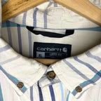 Carhartt Men's Shirt XL Blue Beige Plaid Short Sleeve Button Up Loose Fit Workwe Casual Shirts & Tops by TheVoyageBird