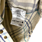 Carhartt Men's Shirt XL Blue Beige Plaid Short Sleeve Button Up Loose Fit Workwe Casual Shirts & Tops by TheVoyageBird