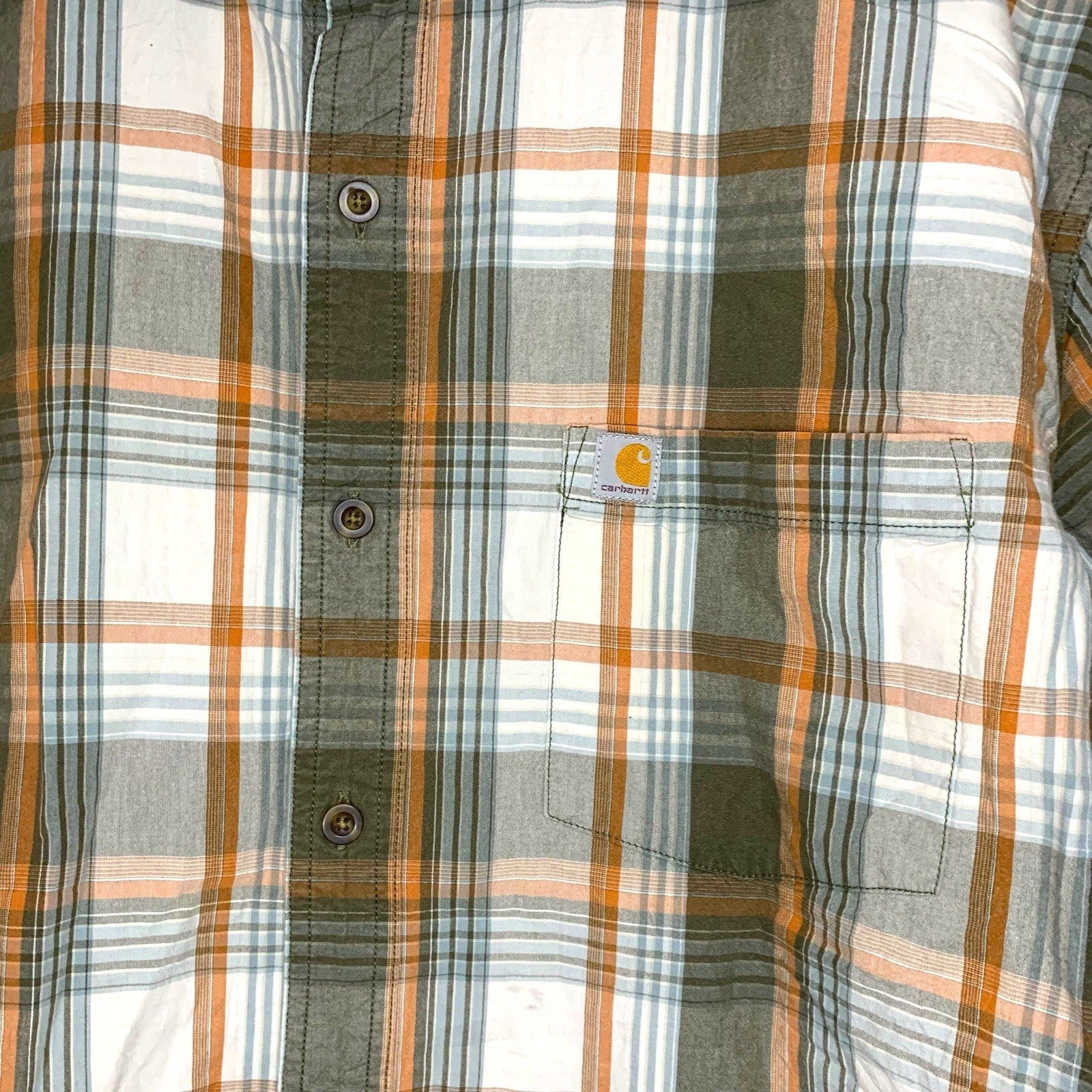 Carhartt Orange Khaki Plaid Shirt Size XXL - Short Sleeve Button Down Workwear UK Casual Shirts & Tops by TheVoyageBird