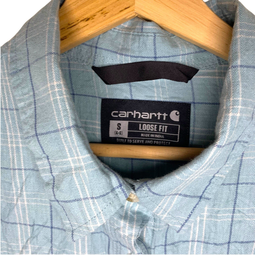 Carhartt Unisex Shirt S Light Blue Plaid Button Up Long Sleeve Workwear Casual Casual Shirts & Tops by TheVoyageBird