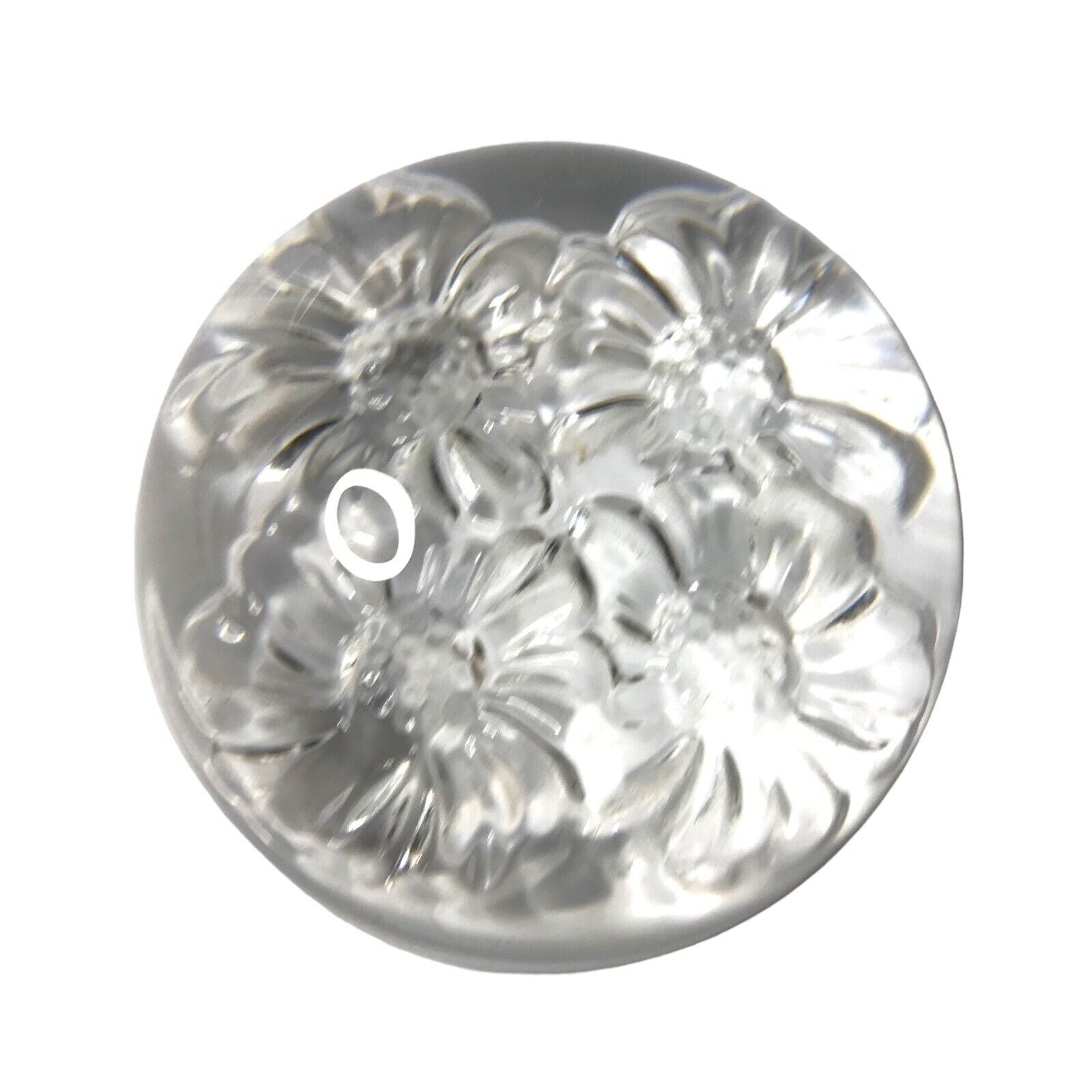 Clear Crystal Paperweight With Flower Daisy Art Glass Semi Circle Flat Base Dome by TheVoyageBird