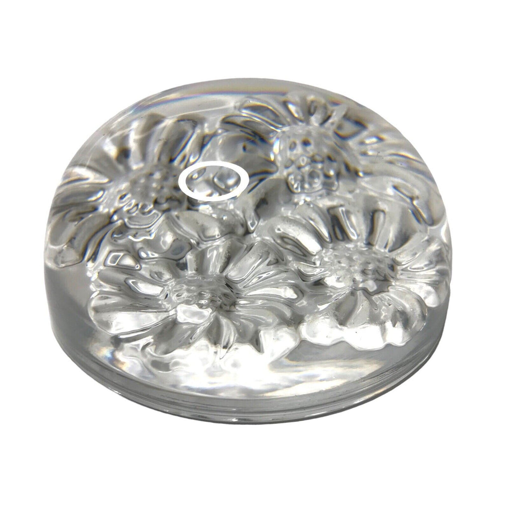 Clear Crystal Paperweight With Flower Daisy Art Glass Semi Circle Flat Base Dome by TheVoyageBird