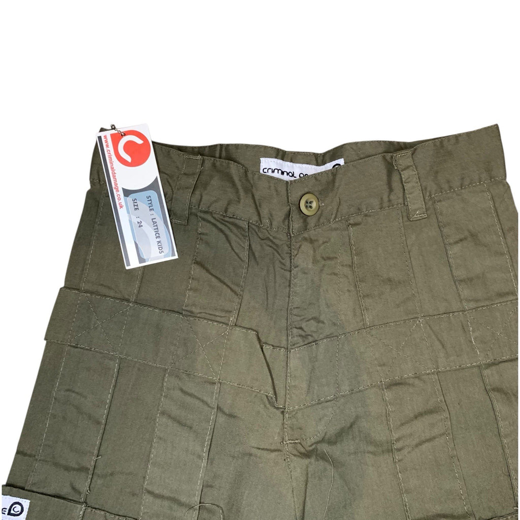 Criminal Damage Kids Cargo Pants Khaki Green Y2K 24" Trousers by TheVoyageBird