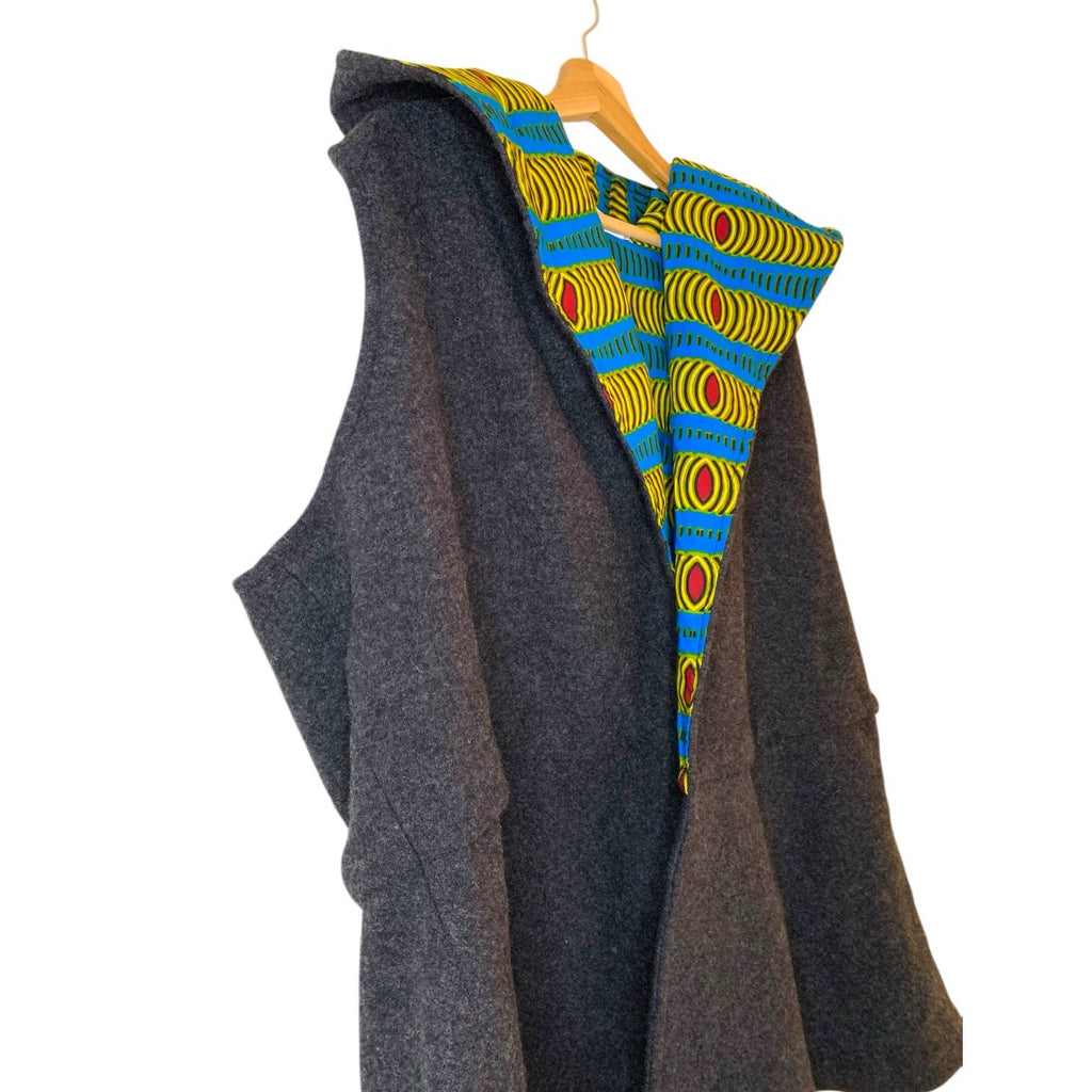 Gitas Portsl Sleeveless Jacket Vest Poncho with African Tribal Print -Size Large Coats, Jackets & Waistcoats by TheVoyageBird