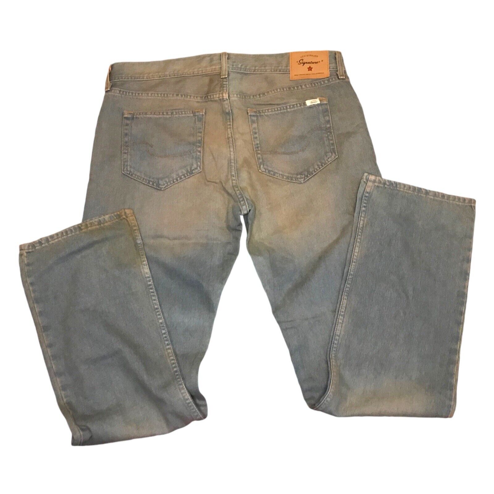 LEVI STRAUSS & CO Mens Signature Straight Jeans W36 L34 Light Blue Washed Grunge Jeans by TheVoyageBird