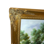 Large Tree Landscape Oil Painting – Lake & Tower Scene – Signed J. Carracci – Paintings by TheVoyageBird