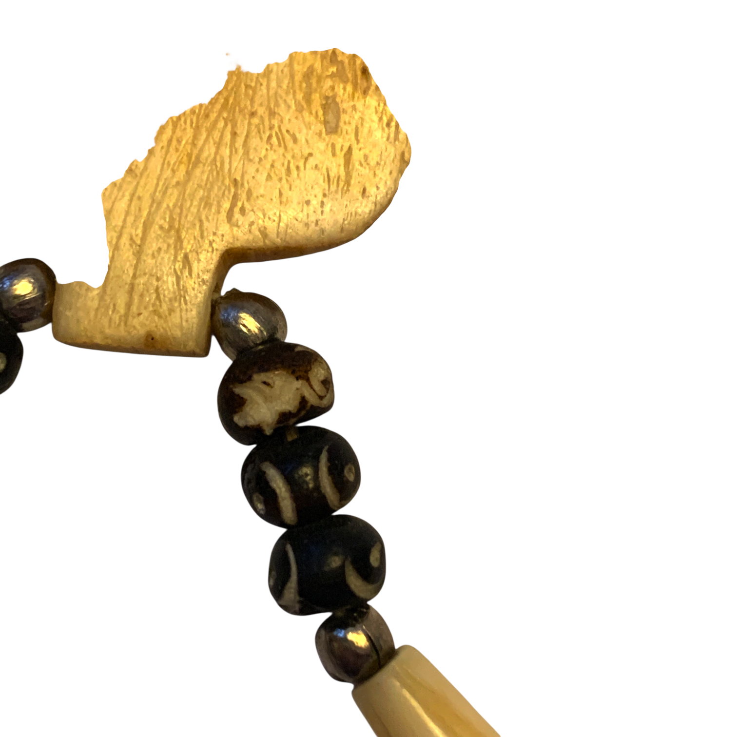 Mid-Century Tribal Necklace Bone Spade Pendant & Carved Seed Beads Ethnic 1950s Vintage Reproduction Jewellery by TheVoyageBird