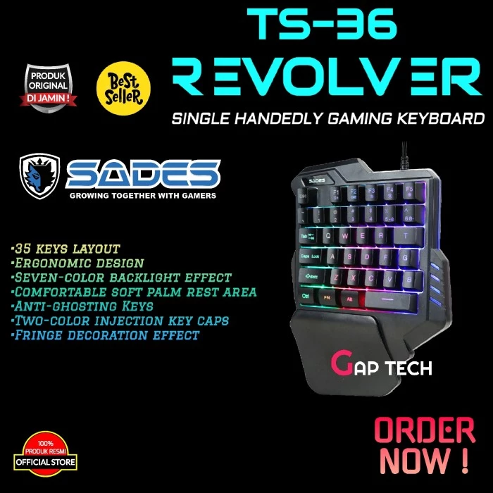 One Handed Gaming Keyboard Revolver Single Hand Anti Ghosting Keys - SADES TS36 Keyboards & Keypads by TheVoyageBird