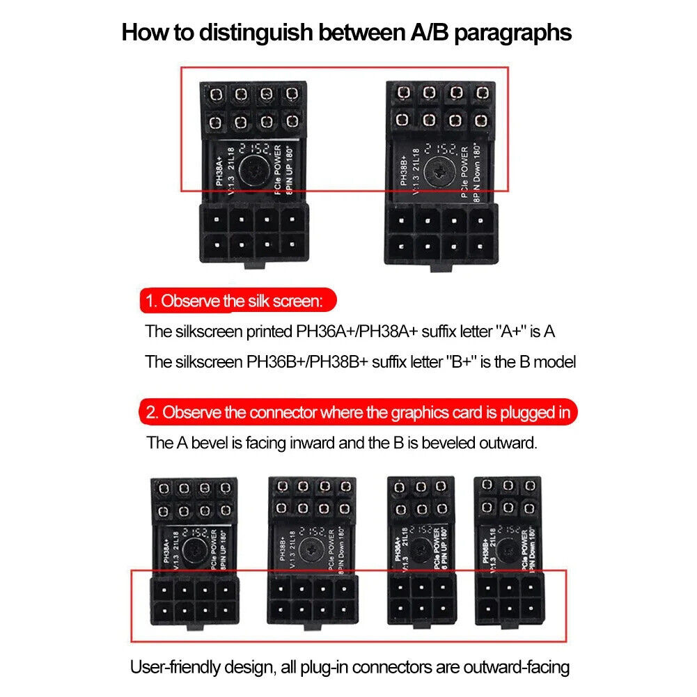 PCI-E Graphics Card Power Supply Adapter 180° 6Pin 8Pin PCIe Angled Turn Cable Power Cables & Connectors by TheVoyageBird