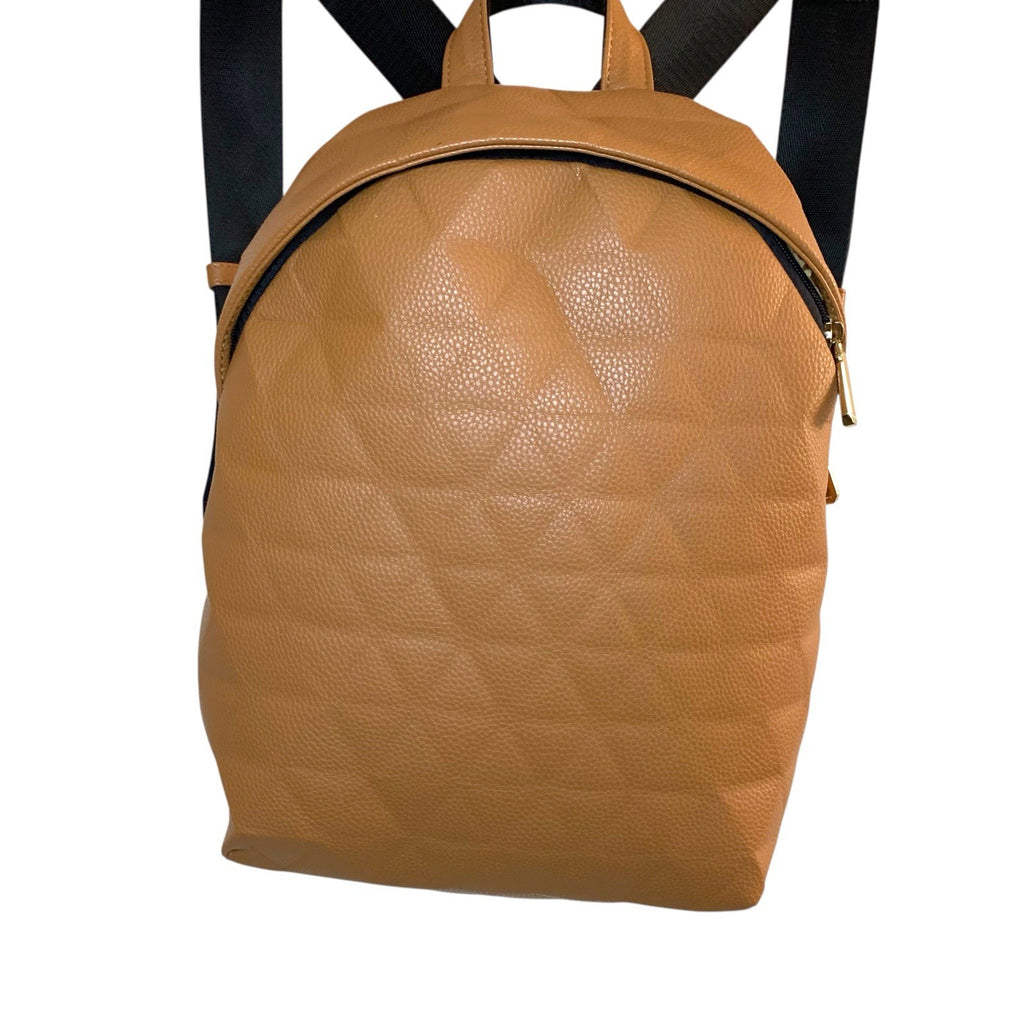 Parfois Womens Tan Brown Leather Backpack Bag with Geometric Triangle Texture Women's Bags & Handbags by TheVoyageBird