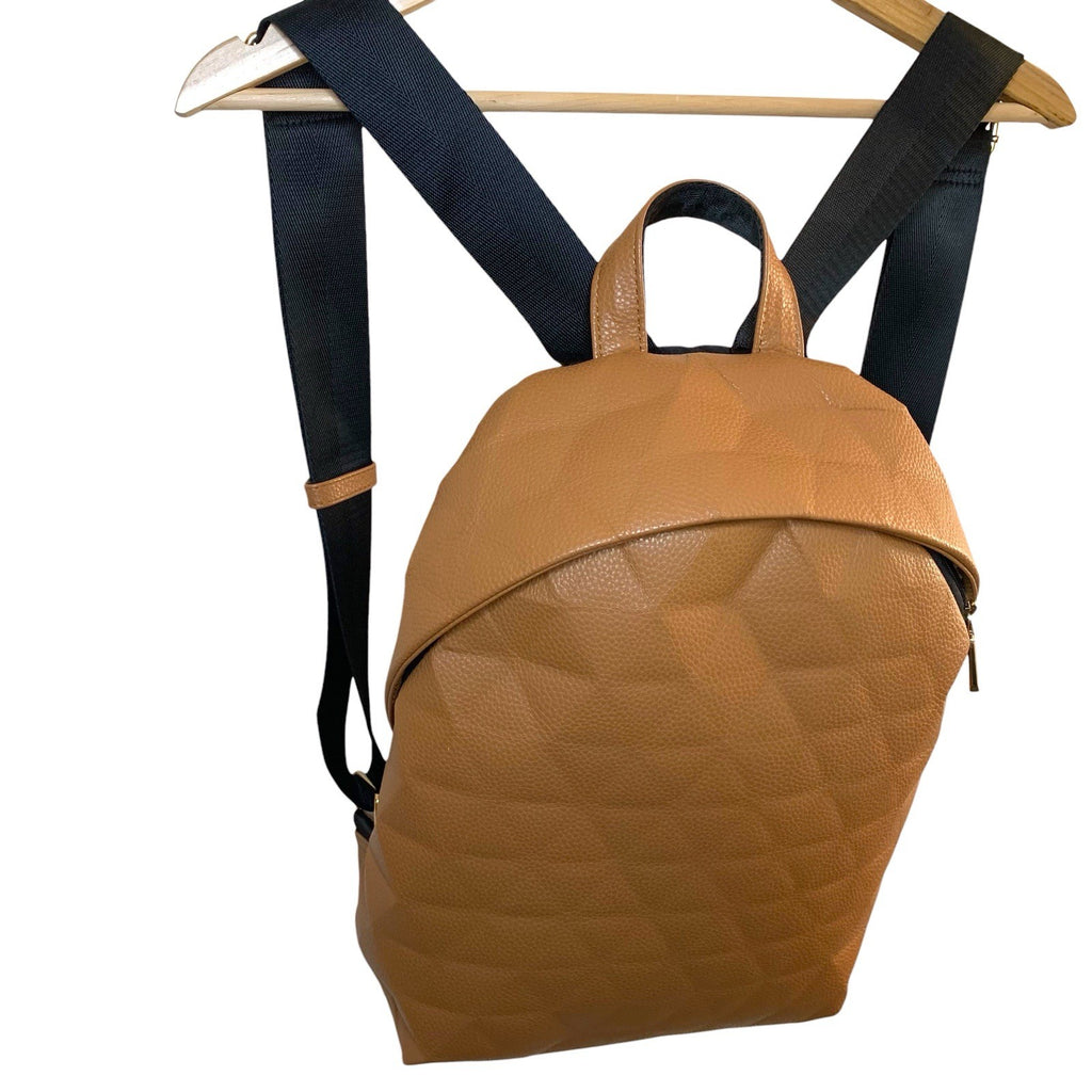 Parfois Womens Tan Brown Leather Backpack Bag with Geometric Triangle Texture Women's Bags & Handbags by TheVoyageBird