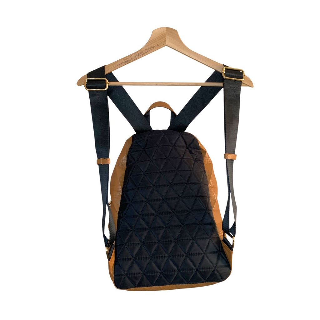 Parfois Womens Tan Brown Leather Backpack Bag with Geometric Triangle Texture Women's Bags & Handbags by TheVoyageBird