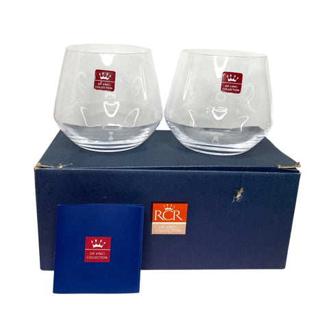RCR Crystal Da Vinci Whiskey Tumblers – Pair of Cut Glasses – Boxed – Excellent