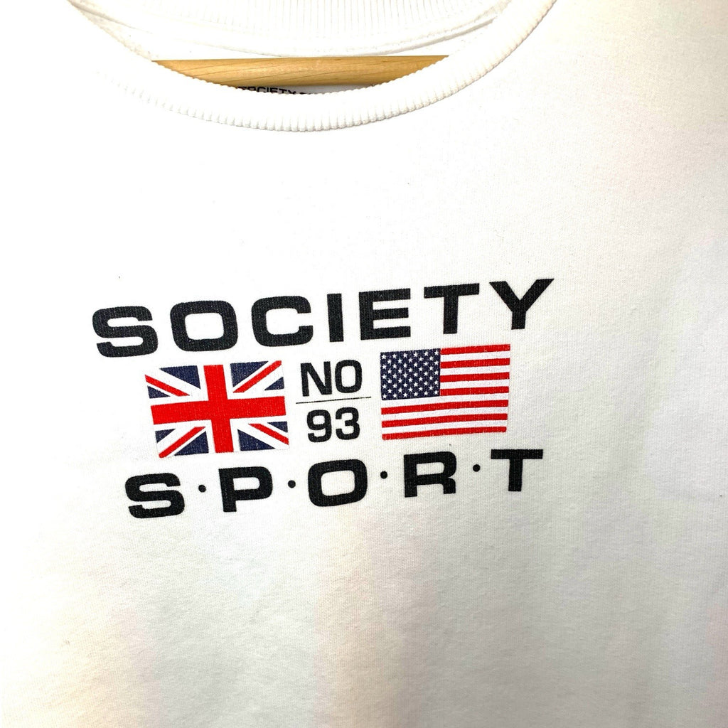 Society Sport USA White Jumper – Long Sleeve Pullover – Flags Print – Size S T-Shirts by TheVoyageBird