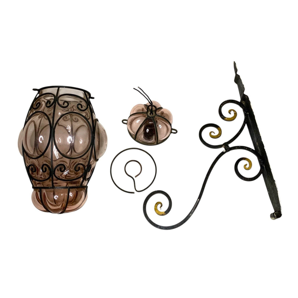 Venetian Murano Pink Glass Pendant Light - Vintage Wrought Iron Cage Italian Lighting UK Chandeliers, Sconces & Lighting Fixtures by TheVoyageBird