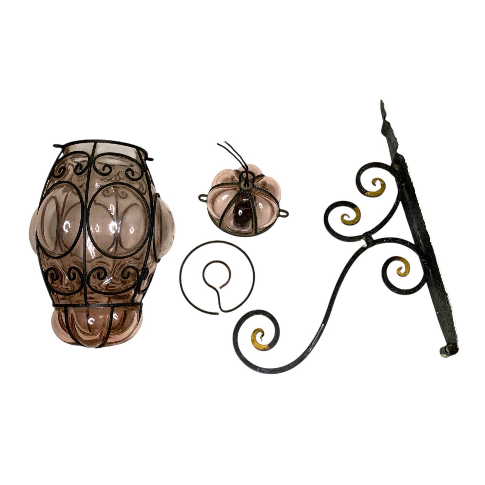 Venetian Murano Pink Glass Pendant Light - Vintage Wrought Iron Cage Italian Lighting UK Chandeliers, Sconces & Lighting Fixtures by TheVoyageBird