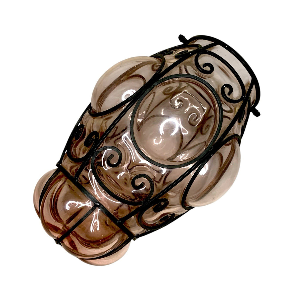 Venetian Murano Pink Glass Pendant Light - Vintage Wrought Iron Cage Italian Lighting UK Chandeliers, Sconces & Lighting Fixtures by TheVoyageBird