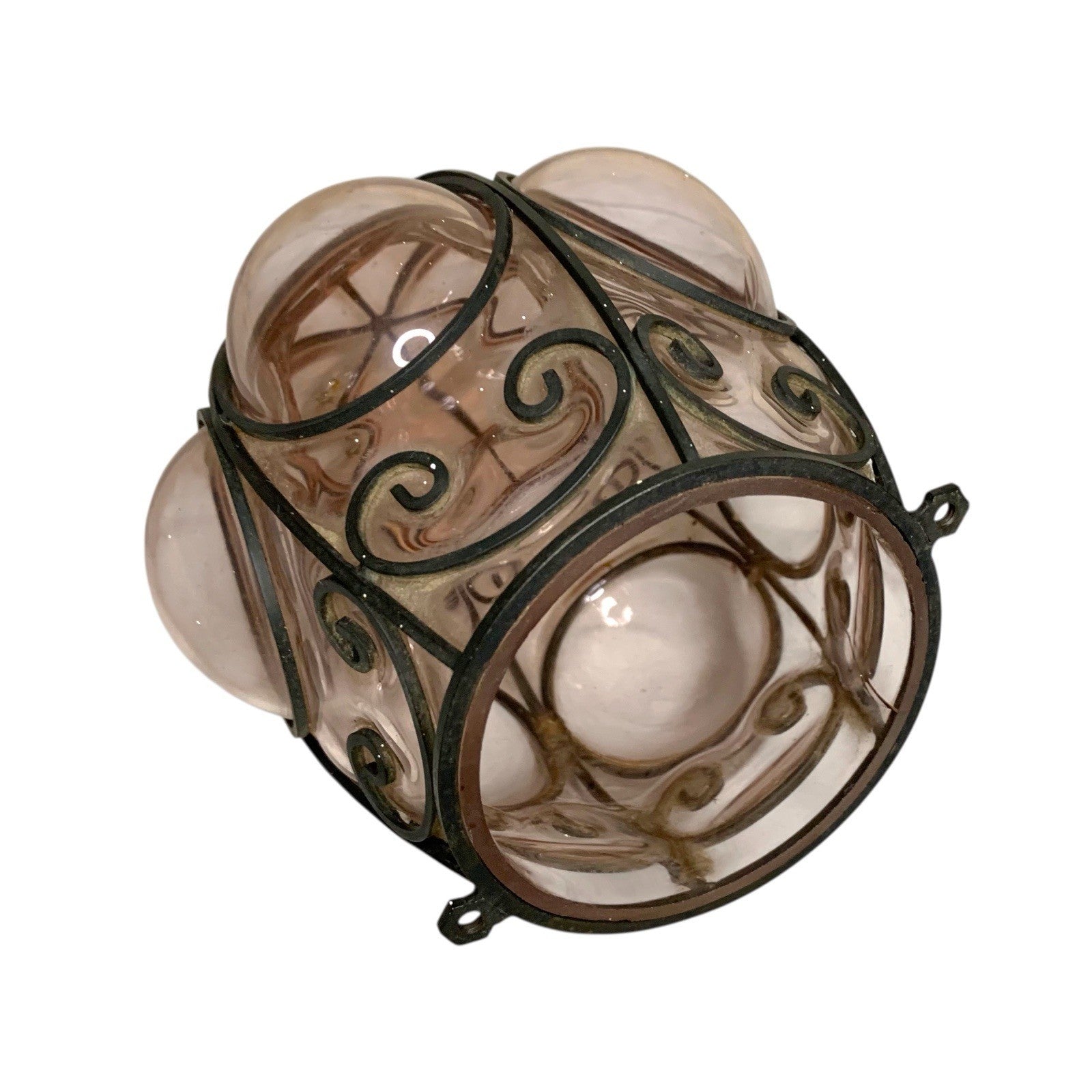 Venetian Murano Pink Glass Pendant Light - Vintage Wrought Iron Cage Italian Lighting UK Chandeliers, Sconces & Lighting Fixtures by TheVoyageBird
