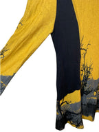 Vintage 80s Naveed Dress M Black Yellow Tree Print Jersey Shoulder Pads Dresses by TheVoyageBird