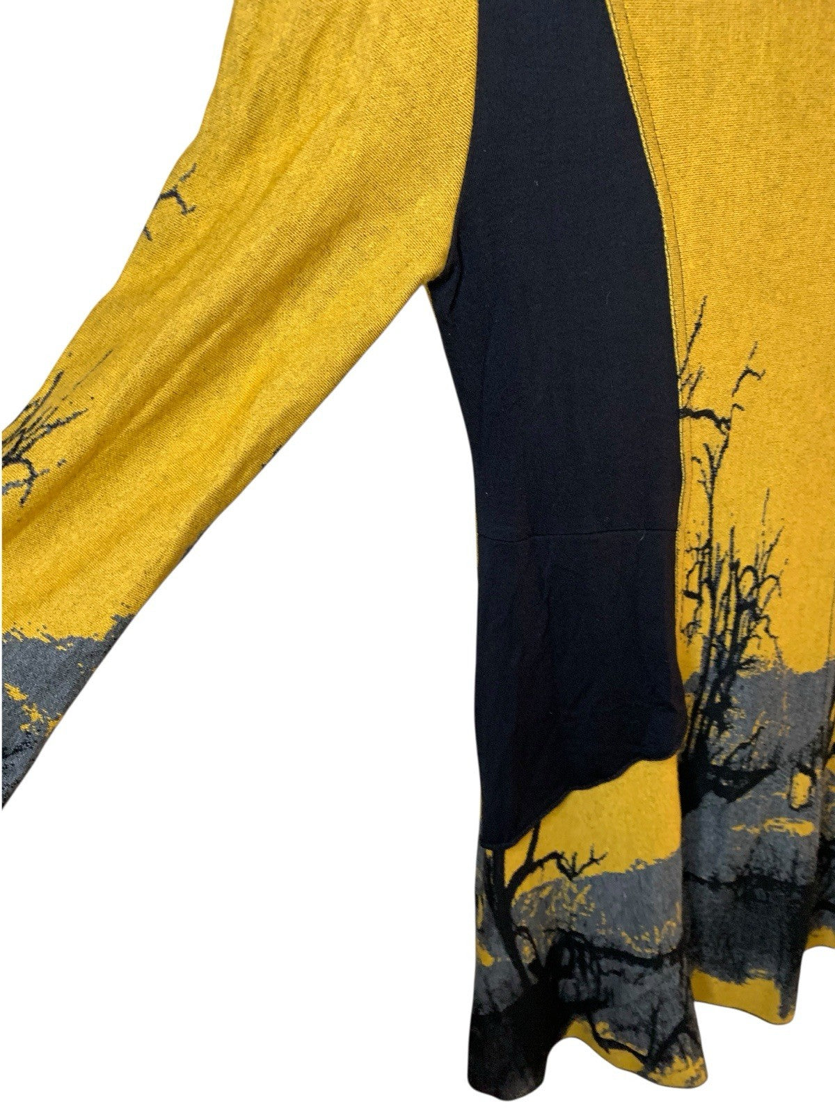 Vintage 80s Naveed Dress M Black Yellow Tree Print Jersey Shoulder Pads Dresses by TheVoyageBird