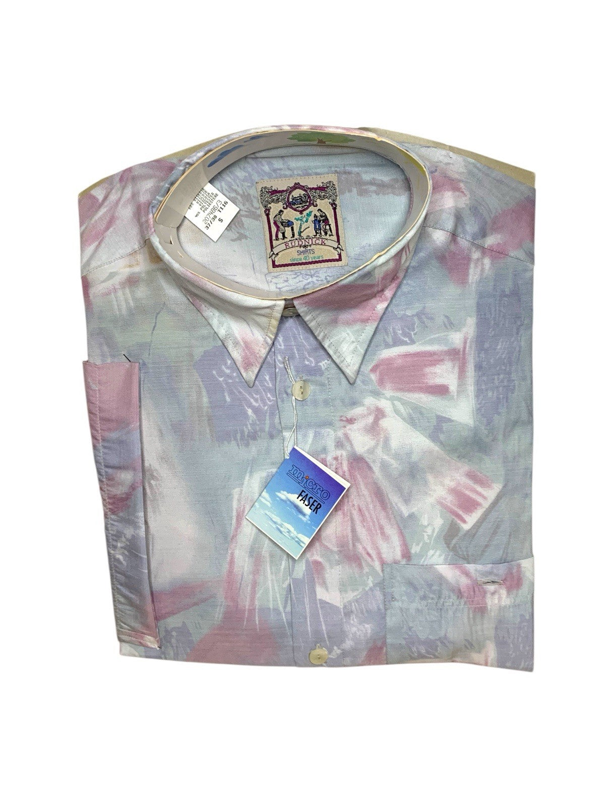 Vintage 90's Rudnick Light Blue Pink Patterned Short Sleeve Cotton Shirt Size S Casual Shirts & Tops by TheVoyageBird