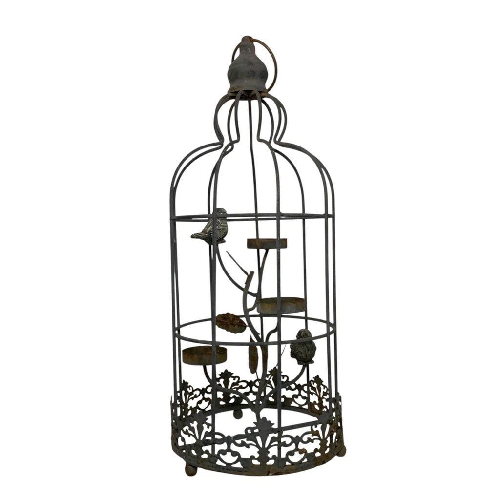 Vintage Birdcage Candle Holder – Rustic Metal Décor with 2 Birds – Aged Patina Candle & Tea Light Holders by TheVoyageBird