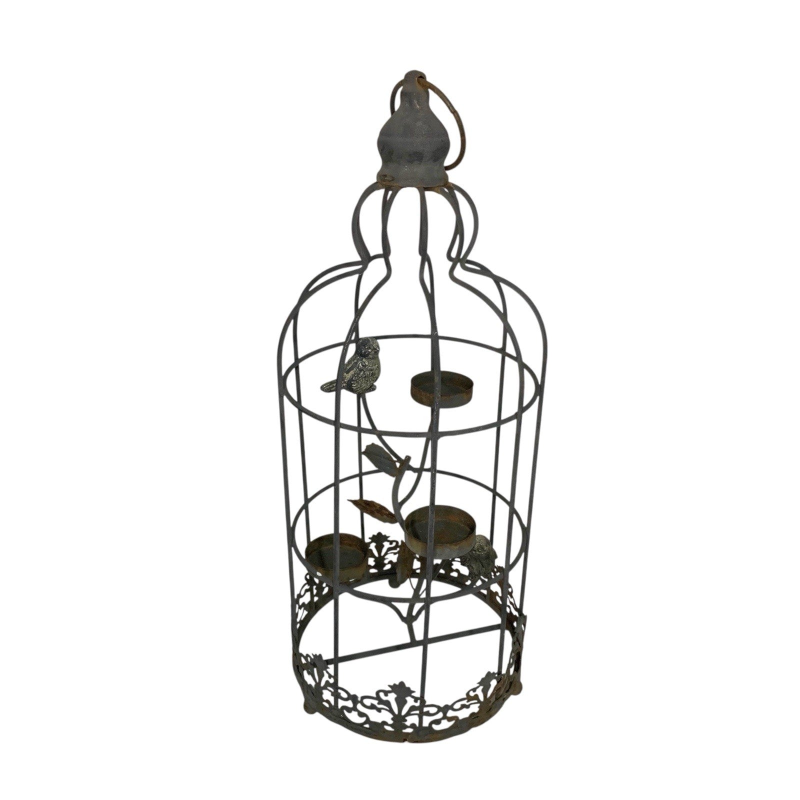Vintage Birdcage Candle Holder – Rustic Metal Décor with 2 Birds – Aged Patina Candle & Tea Light Holders by TheVoyageBird