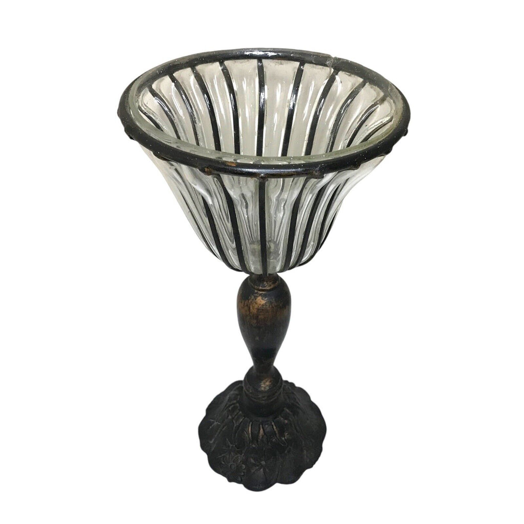 Vintage Caged Glass Cast Iron Pedestal Bowl Vase | Rustic Centerpiece Decor Adderley by TheVoyageBird